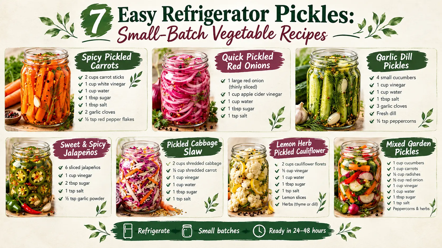 7 Easy Refrigerator Pickles: Small-Batch Vegetable Recipes