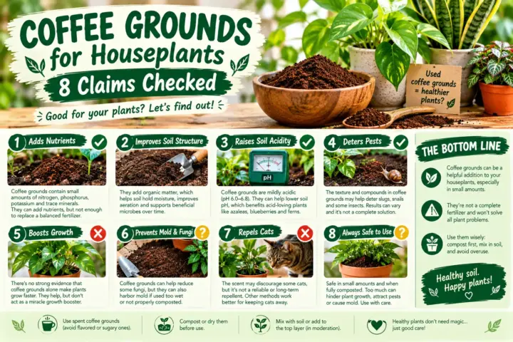 Coffee Grounds for Houseplants: 8 Claims Checked