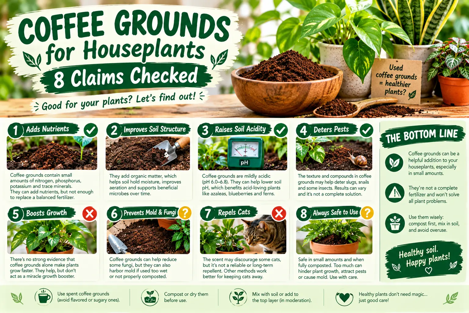 Coffee Grounds for Houseplants: 8 Claims Checked