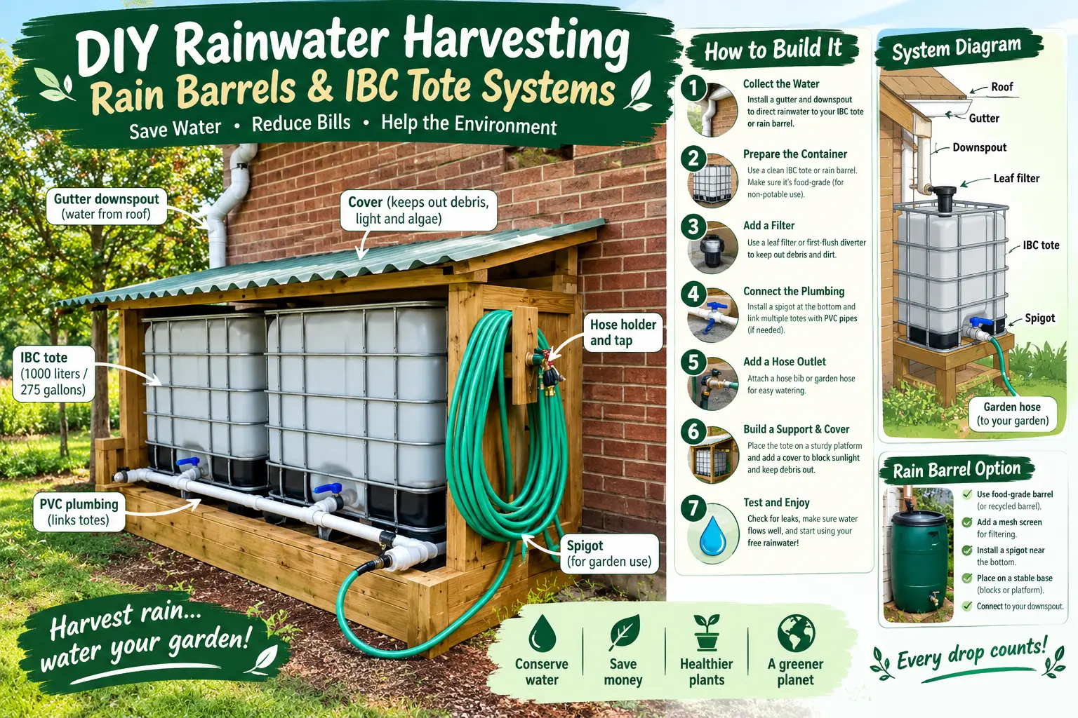 DIY Rainwater Harvesting: Rain Barrels & IBC Tote Systems