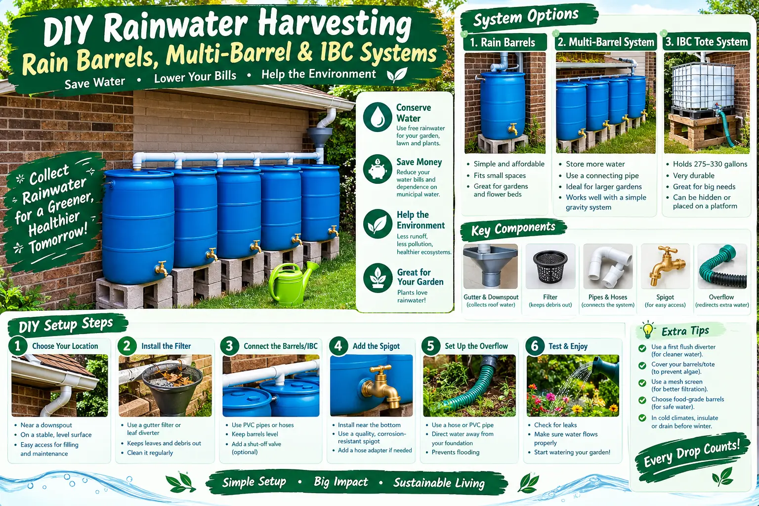 DIY Rainwater Harvesting: Rain Barrels, Multi-Barrel & IBC Systems