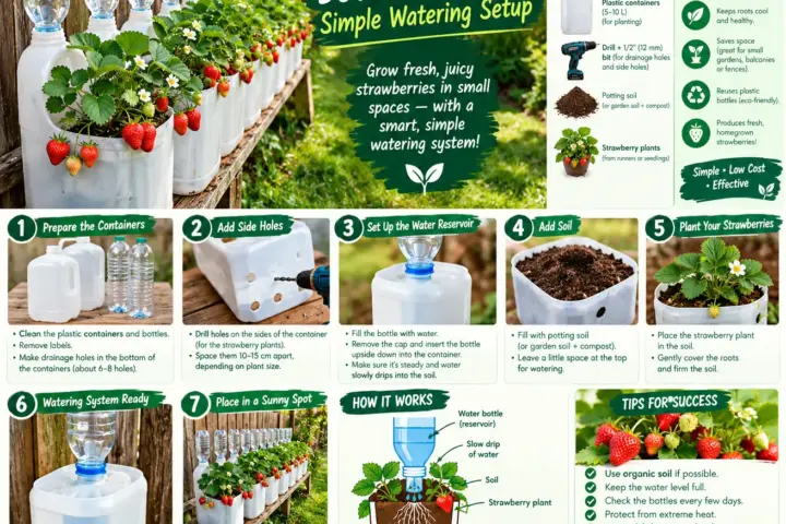 DIY Strawberry Bottle Planter: Simple Watering Setup