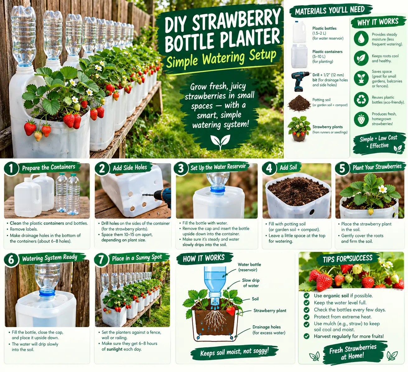 DIY Strawberry Bottle Planter: Simple Watering Setup